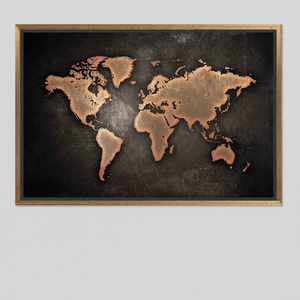 Copper World <b>Map</b> Canvas Print: Elegant Abstract Tempered Glass Wall Art,GOLD FRAMED CANVAS - Product Image 2