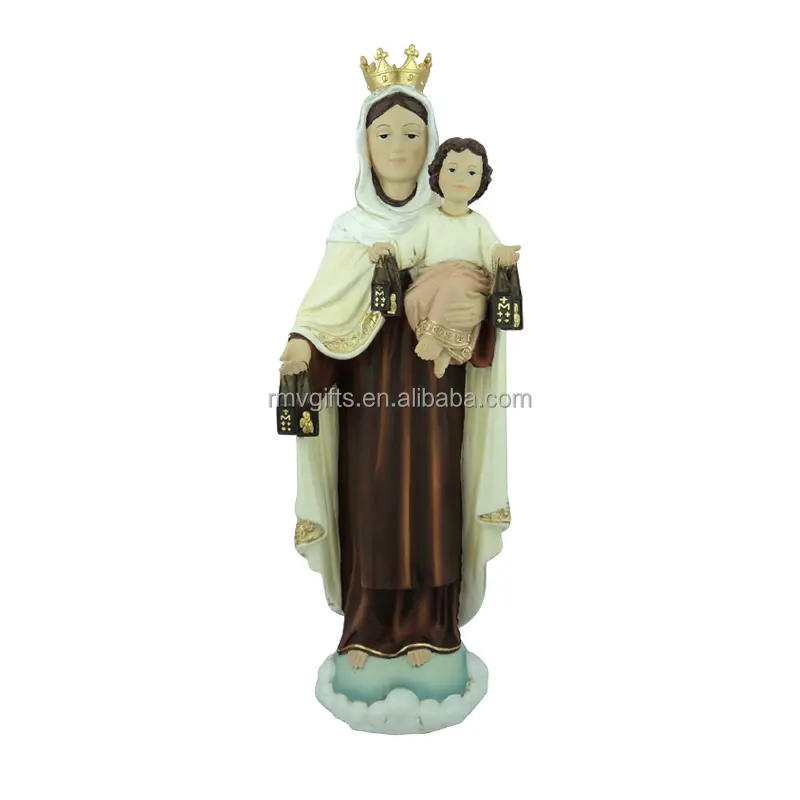 Venta al por mayor decoración del hogar Mesa tallada a mano divina resina religiosa María y el bebé Jesús estatua