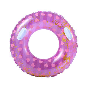 Lindo anillo de natación inflable con forma de corazón y lentejuelas para niñas y adultos, flotador de piscina de 90 cm con asa, anillo de flotación de PVC engrosado - Product Image 4