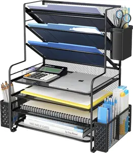 서랍이있는 책상 정리함 5 단 종이 레터 트레이 파일 책상 메쉬 문서 레터 트레이 정리함 접이식 종이 파일