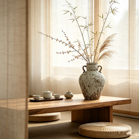 Vase en céramique rustique texturé vieilli à deux poignées, en forme de bulbe, pour la décoration en gros des hôtels et villas - Vente directe usine