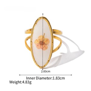 Anillo Boho Chapado en Oro con <span class=keywords><strong>Flores</strong></span> Prensadas para Mujer, Anillos Ajustables de Resina con <span class=keywords><strong>Flores</strong></span> Secas Naturales, Joyería Griega de Verano, Regalo - Product Image 6