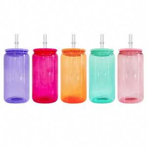 Christmas Halloween Autumn Winter Orange Purple Glossy Colored 16Oz Can <b>Plastic</b> With Straw and Lids for UV DTF Wraps - Product Image 6