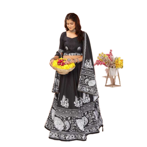 NOUVELLE COLLECTION MODERNE DE LEHENGA CHOLI AVEC GHAGHRA DUPATTA À IMPRESSION NUMÉRIQUE EN COTON RAYON LÉGER - Product Image 1