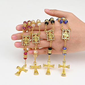Pulsera <span class=keywords><strong>de</strong></span> <span class=keywords><strong>Rosario</strong></span> Católica, Chapada en Oro, con Cruz <span class=keywords><strong>de</strong></span> Aleación, <span class=keywords><strong>Virgen</strong></span> María <span class=keywords><strong>de</strong></span> Guadalupe, Colgante <span class=keywords><strong>de</strong></span> Cristal, Joyería Religiosa - Product Image 5