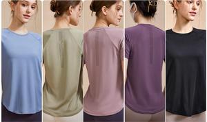 T-shirt de sport décontracté à coupe ample pour femmes O-Neck Woven Fabric Short-Sleeved Sweat Fitness Clothing Running Yoga Wholesale Supply - Product Image 2
