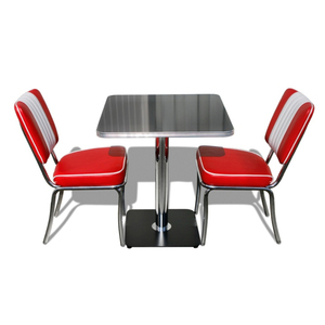 Metà del secolo retrò tavolo rotondo e <span class=keywords><strong>sedie</strong></span> Set rosso e bianco a forma di V mobili da pranzo Hotel <span class=keywords><strong>in</strong></span> acciaio inox - Product Image 3