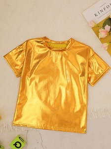 Ensemble de danse pour filles en feuille métallique, costume de scène jazz pour enfants, tenue brillante deux pièces à manches courtes, vêtements de danse hip-hop pour spectacle, personnalisable - Product Image 5