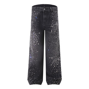 <span class=keywords><strong>2026</strong></span> Neue Strass-Jeans Mode Streetwear Lose Gerade Bein <span class=keywords><strong>Denim</strong></span>-Hosen Herbst Hip-Hop Bling-Hosen mit Individuellem Logo - Product Image 1
