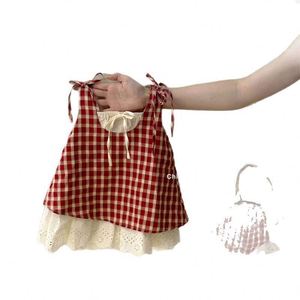 Abito estivo a quadri per <span class=keywords><strong>bambina</strong></span>, abito a due pezzi con gilet e foulard per bambine, abbigliamento casual per tutti i giorni - Product Image 5