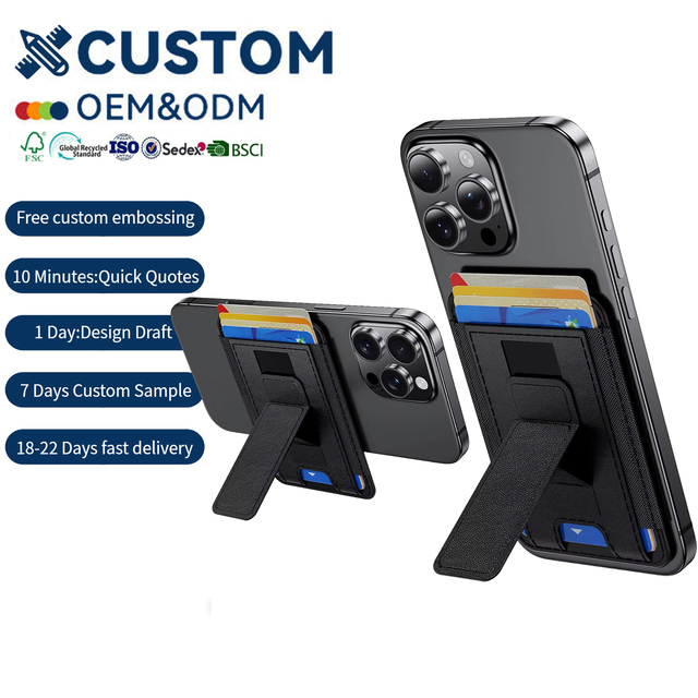 Wholesale PU Leather Adjustable Magnetic Stand Credit Card Holder Wallet Slim Men RFID Mag Safe Elastic Card Holder for iPhone