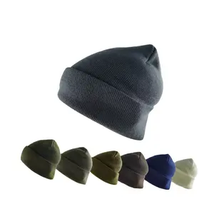 도매 저렴한 고민 100 아크릴 사용자 정의 로고 니트 커프 비니 모자 모자 일반 염색 스포츠 토크 겨울 따뜻한 모자