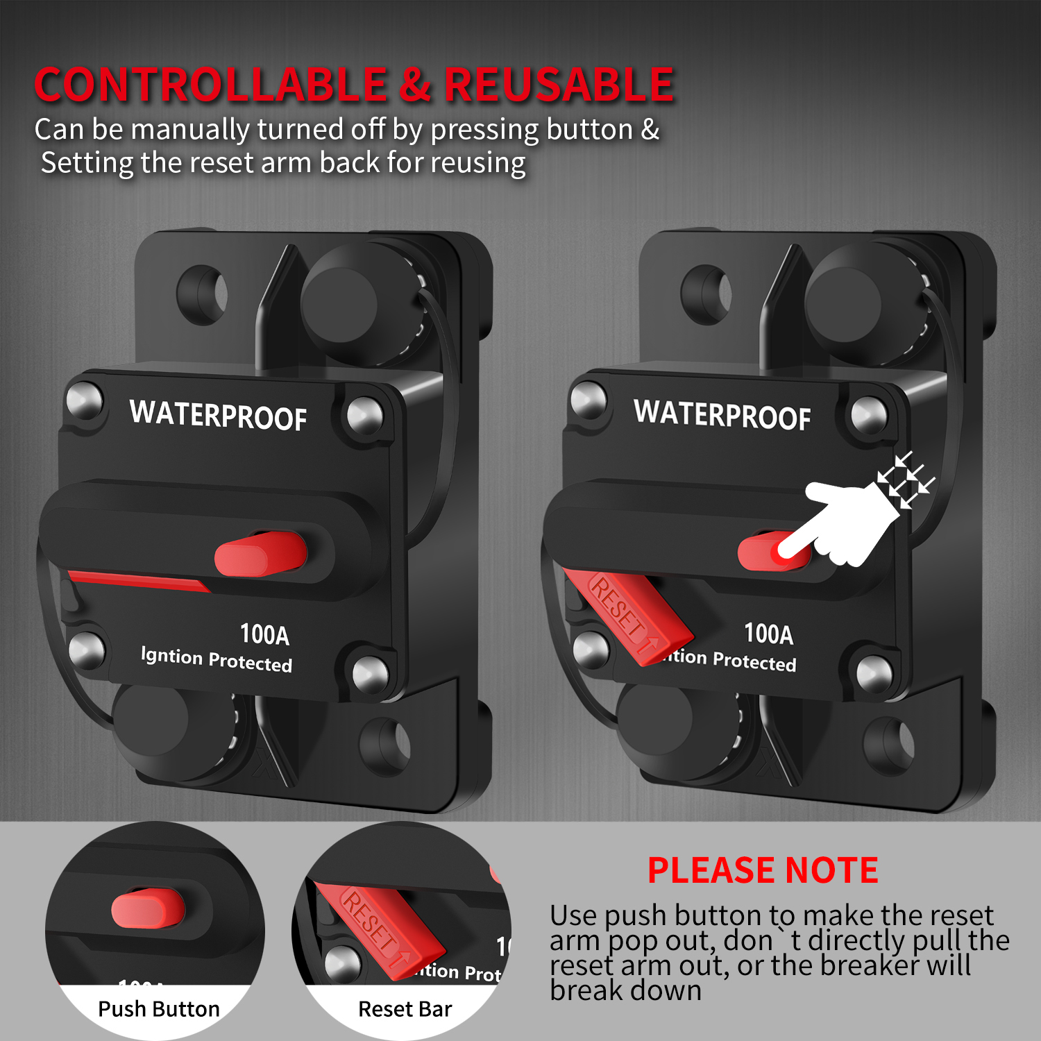 Interruttore automatico Hi-Amp marino per barca / Traina con reset manuale Interruttore automatico Hi-Amp marino per barca / Traina con reset manuale