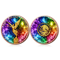 Pièce commémorative personnalisée en cuivre coloré de 5 onces 999 avec motif ange ailé Libertad en cristal, médaille souvenir de collection