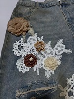 Shorts en jean déchirés vintage sexy pour femme, avec dentelle et strass, taille élastique, style streetwear tendance, vente en gros personnalisée