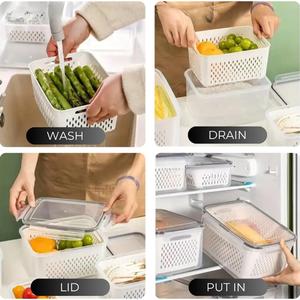 Fridge Organizer Bins Leakproof Plastic Transparent <strong>Kitchen</strong> Food Pantry <strong>Storage</strong> <strong>Containers</strong> With Lids and Removable Colanders - Product Image 3