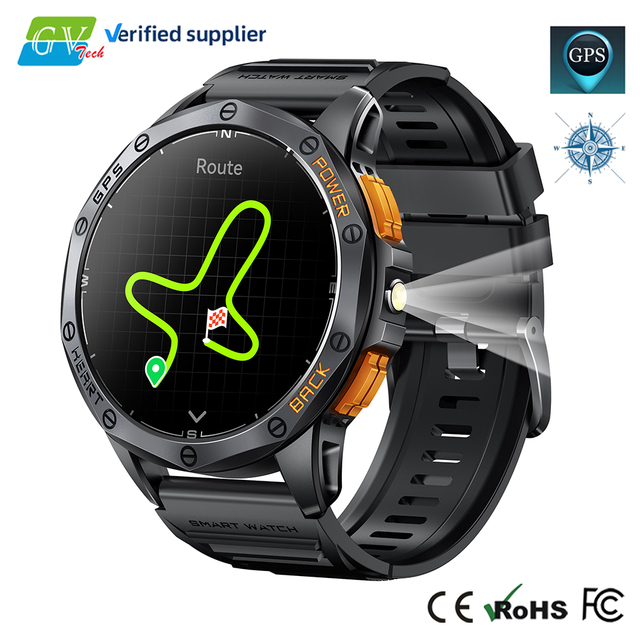 GPS Men's Smartwatch IP68 Waterproof Silicone Band AMOLED Screen Answer Call Compass Sports LED Light Android Compatible