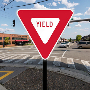 <span class=keywords><strong>Panneau</strong></span> de signalisation routier personnalisé Type debout avec film réfléchissant Ralentir et laisser place à un motif triangulaire - Product Image 4