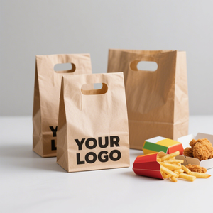 Muestra Gratuita, Bolsas de Papel Kraft Blancas con Asas Retorcidas, Reutilizables, para Alimentos, Comestibles y Restaurantes, con su Propio Logotipo - Product Image 1