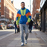 Veste de sport rétro pour homme OEM ODM en toile, style color block, légère, respirante, matelassée, zippée, streetwear, pour la course à pied