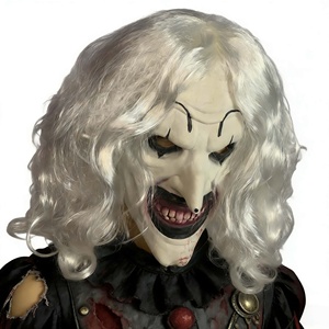 Masque de Clown Réaliste en Latex Amusant et Pétillant - Masque <span class=keywords><strong>d</strong></span>'Halloween Effrayant avec Sourire Moqueur, Cheveux Argentés Ébouriffés, Nez Pointu et Visage Blanc Sinistre - Product Image 5