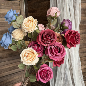 Fleurs artificielles en soie Jinxi Carola Rose, 3 têtes, décoration de mariage et de maison - Product Image 1