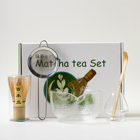 Kit de fabrication de thé Matcha 8 pièces Outils de fabrication de thé Matcha Ensemble de fouet Matcha en verre transparent avec support de support de tamis de bol de fouet