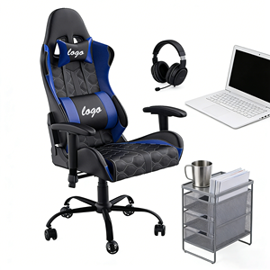 Chaise de jeu en similicuir PVC bleu de qualité supérieure, idéale pour les joueurs et les travailleurs à distance, pour des configurations de jeu professionnelles et des bureaux à domicile - Product Image 1