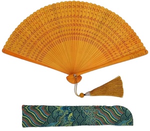 Handmade Portable Folding Bamboo <b>Fan</b> for Women-Chinese/Japanese Wooden Foldable <b>Handheld</b> <b>Fan</b> with Classic Silk Pouch - Product Image 1