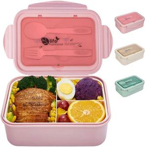 กล่องข้าวพลาสติกแบบแบ่งช่อง 3 ช่อง พร้อมช้อนส้อม สำหรับเด็ก ปลอดสาร BPA ใช้ซ้ำได้ ลดราคา - Product Image 1