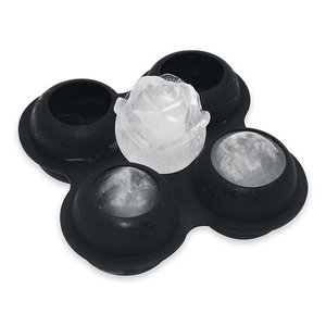 本海达花式3D玫瑰形冰块模具威士忌浪漫巨人可重复使用4腔硅胶玫瑰冰球机 - Product Image 1