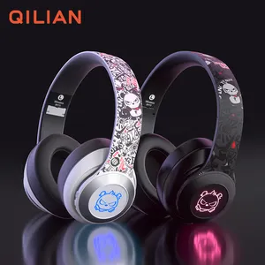 OEM custom logo light changing Bluetooth wireless earphone headphones gaming headset with detachable microphone for PS4 XBOX