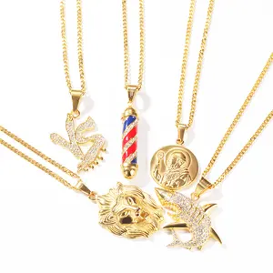 China Bulk Wholesale Gold And Silver Mixed Copper Metal Shark Lion Head Charm Pendant Necklace Jewelry For Men Women