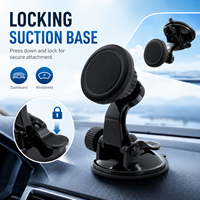 Support magnétique de téléphone pour voiture en alliage d'aluminium durable de qualité industrielle avec ventouse, fixation stable pour pare-brise et tableau de bord à angle réglable