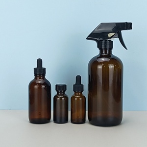 Botella de Spray de Vidrio Transparente/Ámbar de 250ml/500ml/16oz, Tipo Boston Redonda, con Pulverizador y Funda de Silicona para Limpieza - Product Image 1