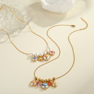 Collar de gota de amor con estampado de perlas Vintage para mujer, collar con colgante múltiple de acero inoxidable con Flor de Oro de 18 quilates para regalo de joyería - Product Image 3