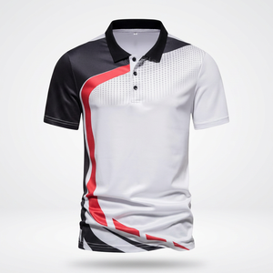 <b>Men's</b> Sporty Color Blocked <b>Polo</b> Shirt Short Sleeve Quick Dry Geometric Design <b>White</b> Black Red Knitted Polyester - Product Image 3