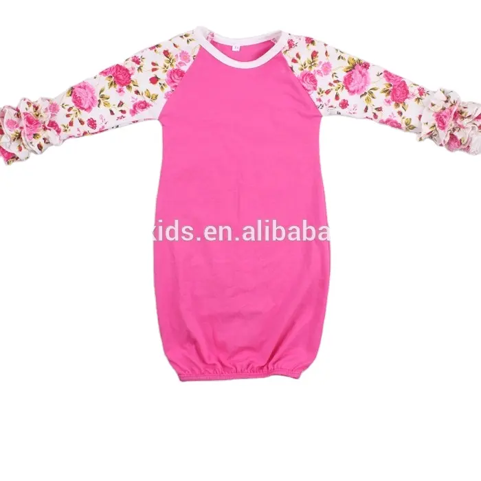 Latest Nighty Design Pattern Baby Sleeping Bag Infant Girl Long FLORAL Sleeve Icing Ruffle Raglan Blank Gown Sleep Wear