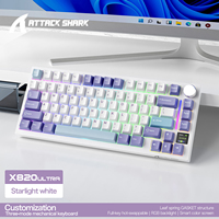 Teclado Mecánico para Juegos Attack Shark X820 Ultra 75% con Pantalla Inteligente, Inalámbrico/BT/2.4GHz/Cableado, Interruptor Rojo, Teclado para Juegos en Inglés