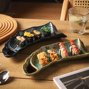 Plateau de <span class=keywords><strong>sushi</strong></span> japonais ondulé créatif de 12 pouces avec porte-sauce assiettes bleues et vertes de restaurant d'hôtel - Product Image 4