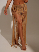 Gehaakte strandrok met kwastjes voor dames, doorschijnend, uitgehold, zomerse bikini-cover-up