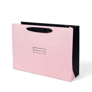 Sac d'emballage personnalisé <span class=keywords><strong>en</strong></span> papier Rose, pas cher, avec Logo imprimé personnalisé, sac cadeau, fourre-tout pour les courses, ruban <span class=keywords><strong>en</strong></span> soie - Product Image 5