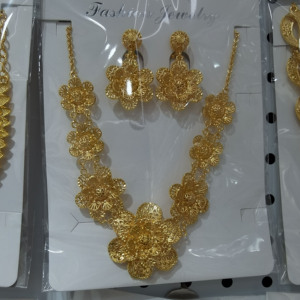 18k altın suudi arapça takı seti hint altın kolye küpe seti indirim türük Bijoux - Product Image 3