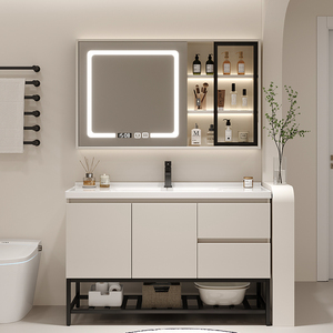 Versatile Bathroom Storage System With Sink, Multi-Level Shelves And Mirror Varied Item Storage Bathroom Cabinet - Product Image 3