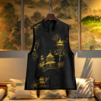 Gilet sans manches en soie Gambiered Guangdong pour femme, peint à la main, à encolure diagonale, style oriental