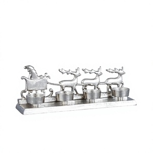 Handicraft Modern Iron Santa Sleigh <b>3</b> Reindeer Sculpture Decorative Tealight Candle Holder Christmas Housewarming Tabletop - Product Image 1