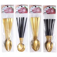 Offre spéciale, ensemble de couverts réutilisables multicolores en acier inoxydable de 6 pièces pour restaurant à domicile, ensemble de couverts à couteau, fourchette et cuillère
