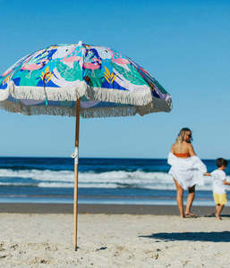 Portable Lightweight Wood Beach Parasol <strong>Umbrella</strong> Boho Vintage Style with Fringe Tassels UV50 Protection Popular USA Australia <strong>UK</strong> - Product Image 3