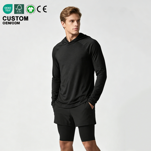 Set da Palestra per Uomo ad Alte Prestazioni, Felpa con Cappuccio a Maniche Lunghe Elasticizzata e Pantaloncini Traspiranti, Abbigliamento Sportivo per Fitness e Corsa - Product Image 1