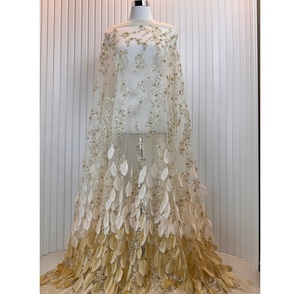 Tela de Encaje Francés de Lujo de Alta Calidad con <span class=keywords><strong>Lentejuelas</strong></span> Bordadas con Plumas, Ecológica, 5 Yardas, para Vestidos de Novia y Fiesta - Product Image 3